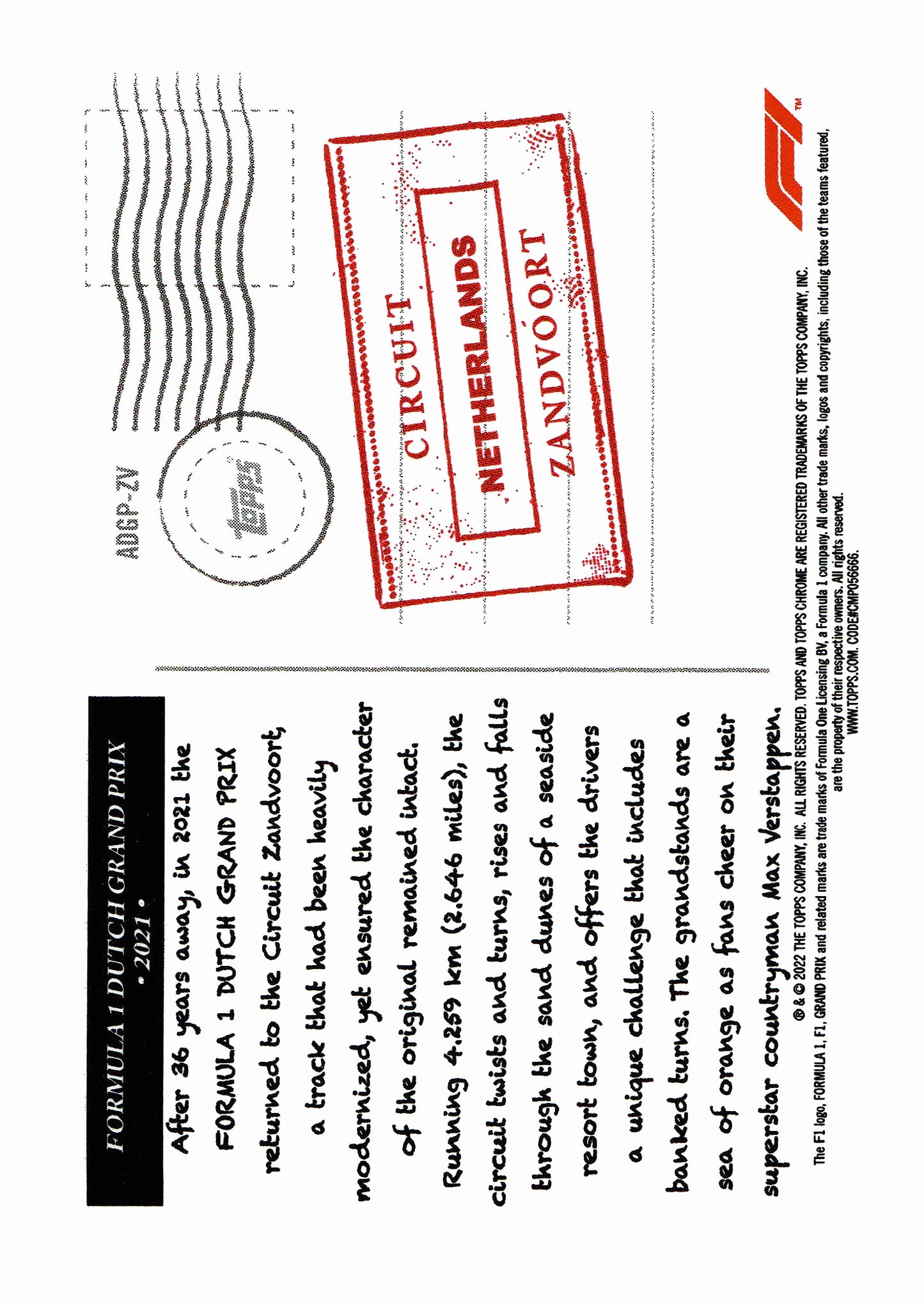 2022 Topps Chrome Formula 1 Art du Grand Prix Zandvoort #ADGP-ZV Autres