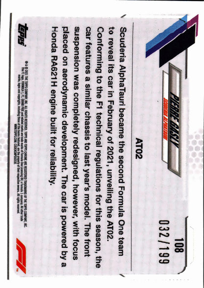 2021 Topps Chrome Sapphire Formula 1 Pierre Gasly Chartreuse /199 #108 AlphaTauri