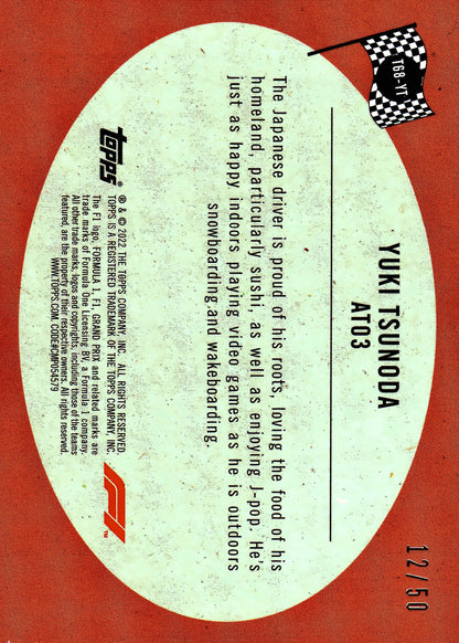 2022 Topps Formula 1 1968 Car Yuki Tsunoda Gold /50 #T68-YT Scuderia AlphaTauri