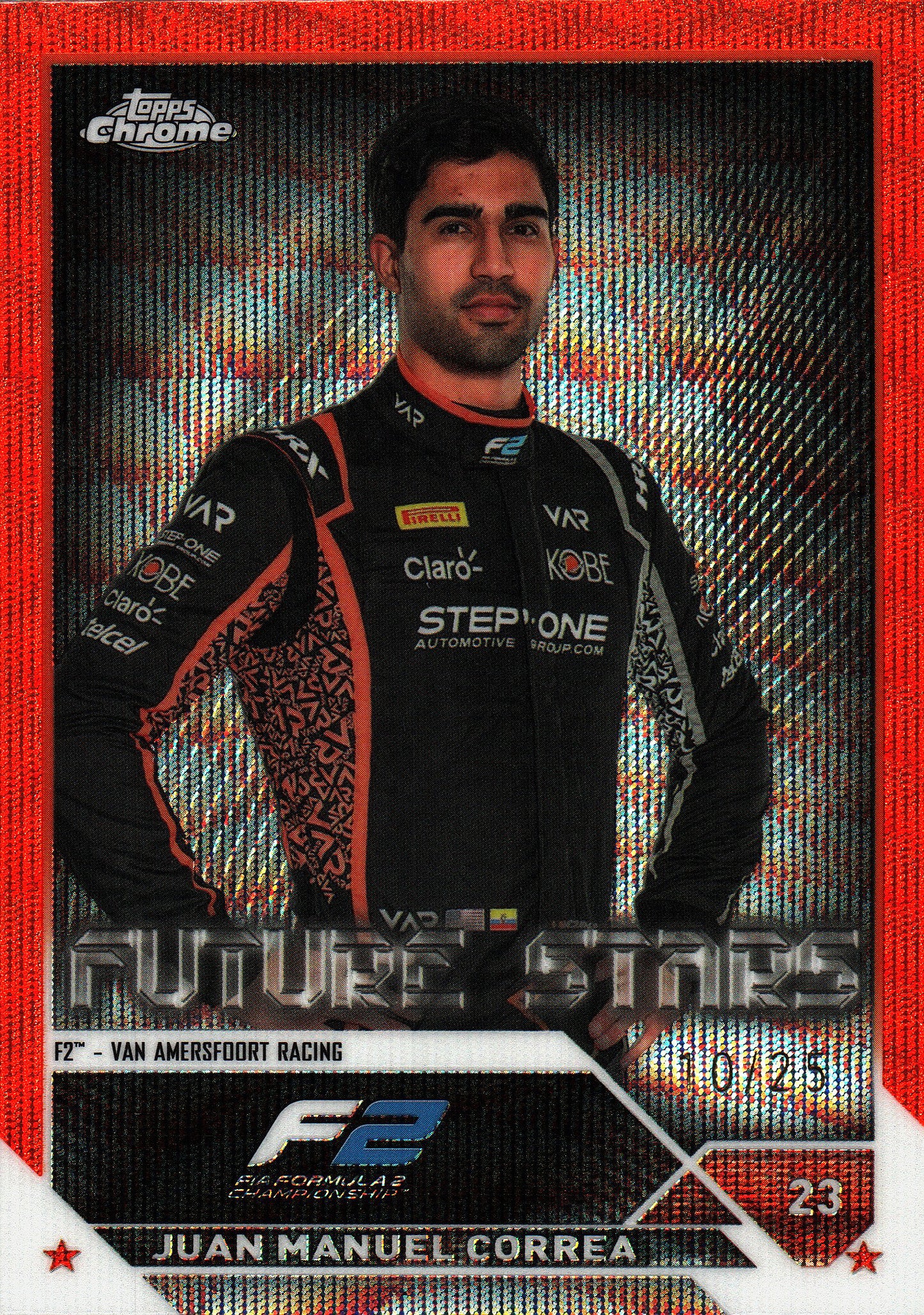 2023 Topps Chrome Formula 1 Orange Wave /25 Juan Manuel Correa #91 Van Amersfoort