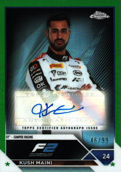 2023 Topps Chrome Formula 1 Green /99 Autograph Kush Maini #CAC-KMI Campos