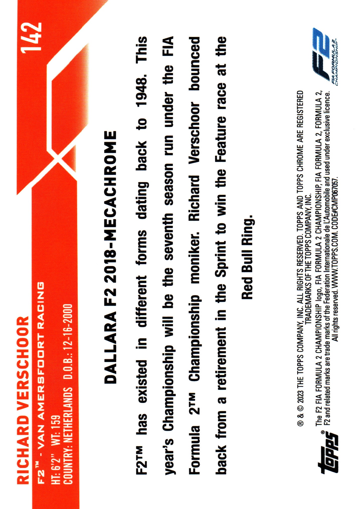 2023 Topps Chrome Formula 1 Green /99 Richard Verschoor #142 MP Motorsport