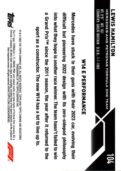 2023 Topps Chrome Sapphire Lewis Hamilton #104 Mercedes