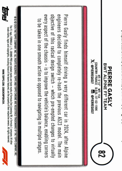 2024 Topps Chrome Sapphire Formula 1 Gold /50 Pierre Gasly #82 Alpine