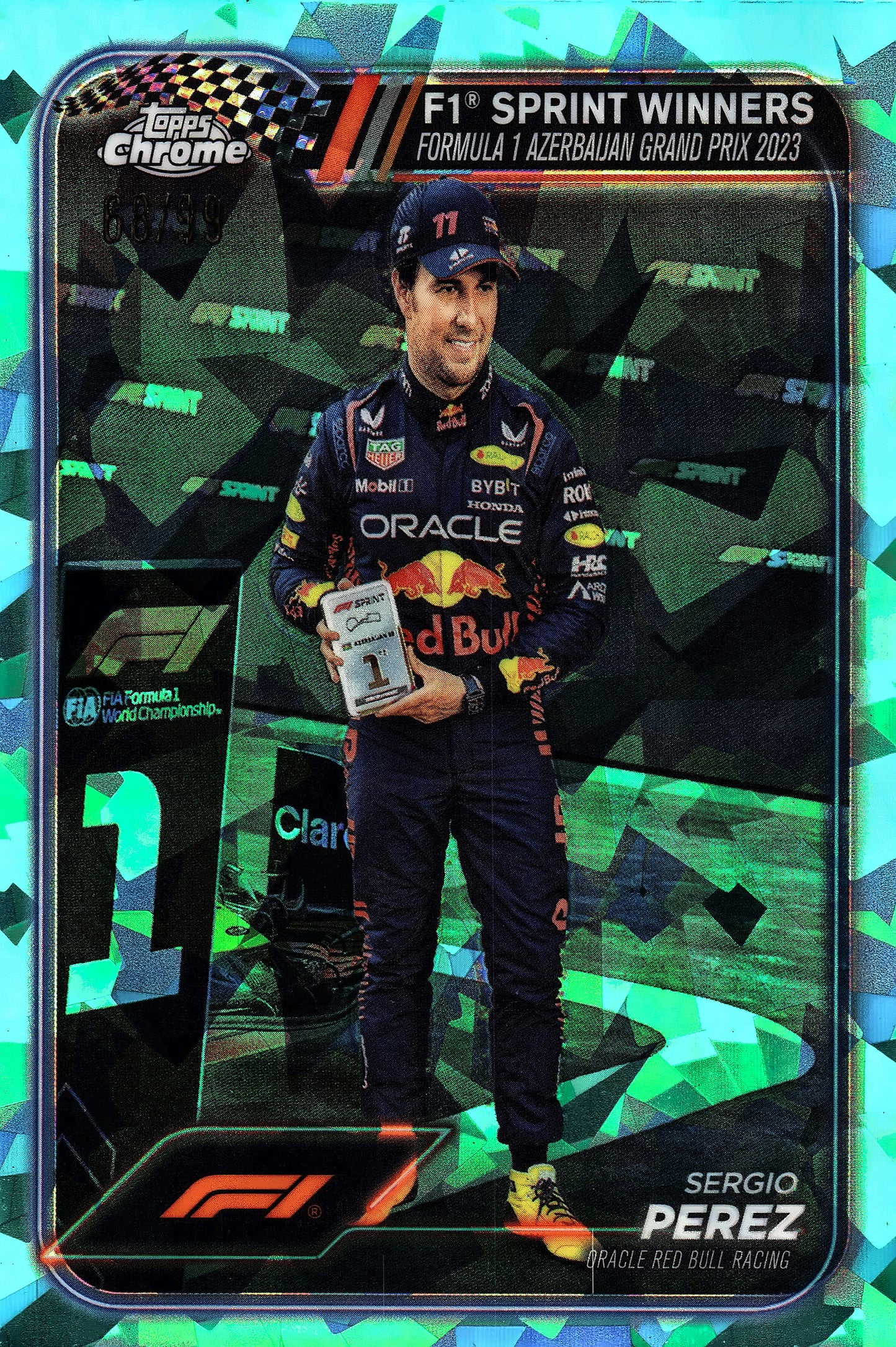 2024 Topps Chrome Sapphire Formula 1 Aqua /99 Sergio Perez #49 Oracle Red Bull Racing