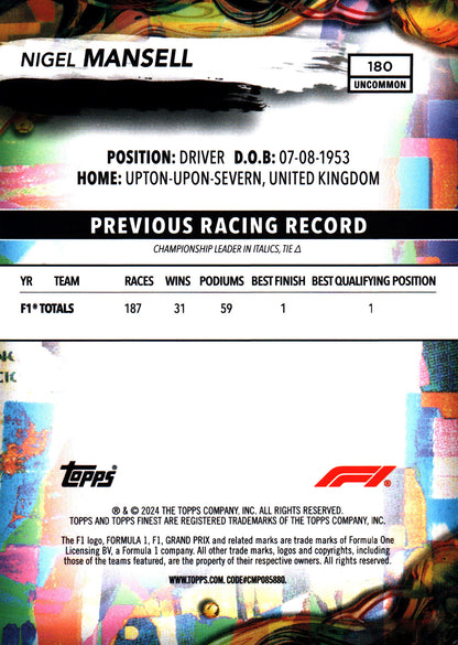 2024 Topps Finest Formula 1 Uncommon Blue /150 Nigel Mansell #180 Williams