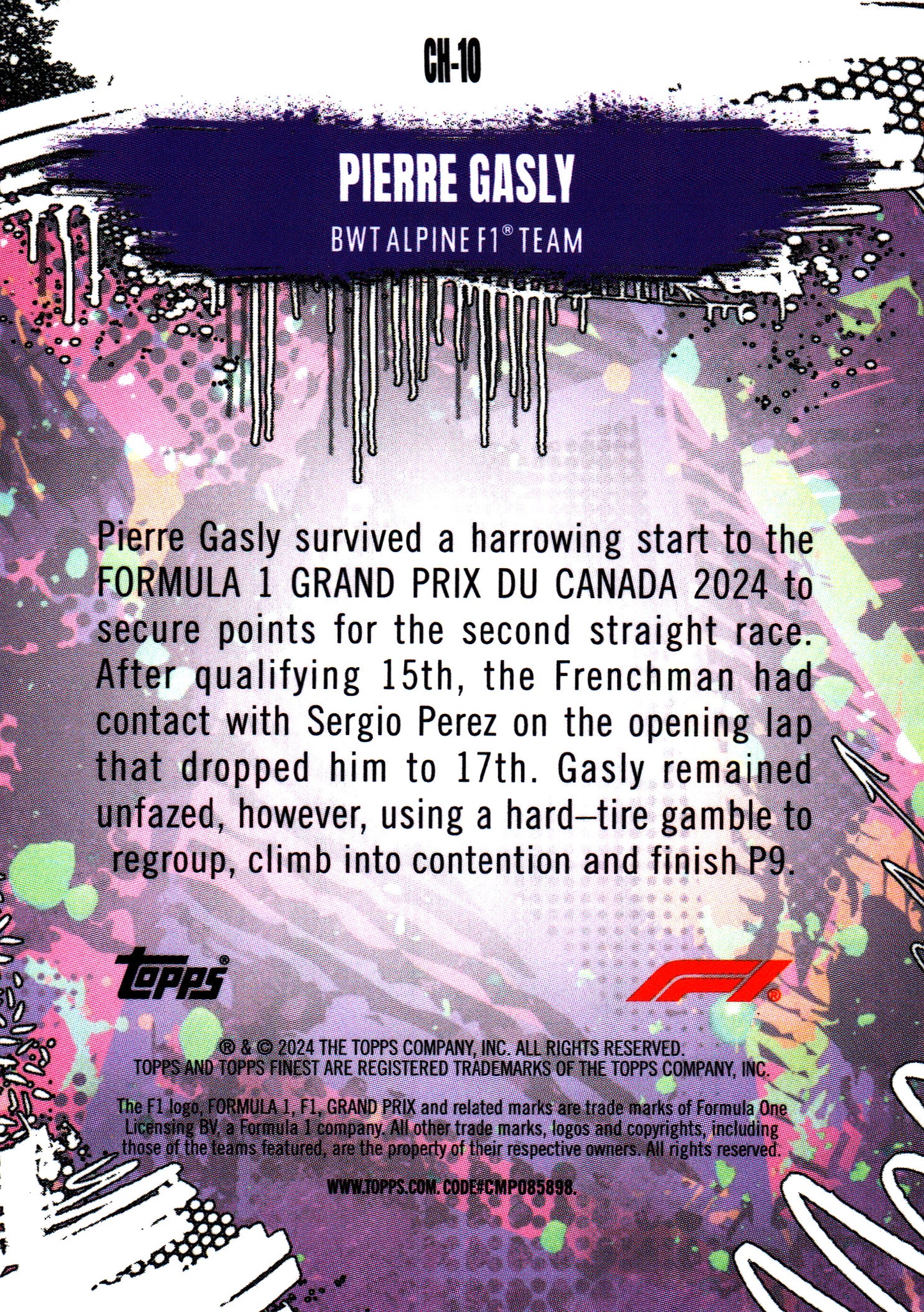 2024 Topps Finest Formula 1 Checkerboard Chaos Pierre Gasly #CH-10 Alpine