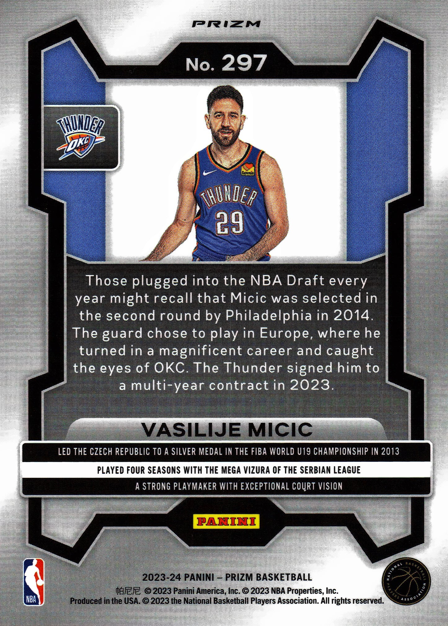 2023 Panini Prizm NBA Blue White Red Vasilije Micić RC #297 Oklahoma City Thunder