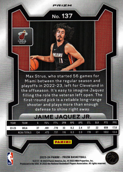 2023 Panini Prizm NBA Blue White Red Jaime Jaquez Jr. RC #137 Miami Heat