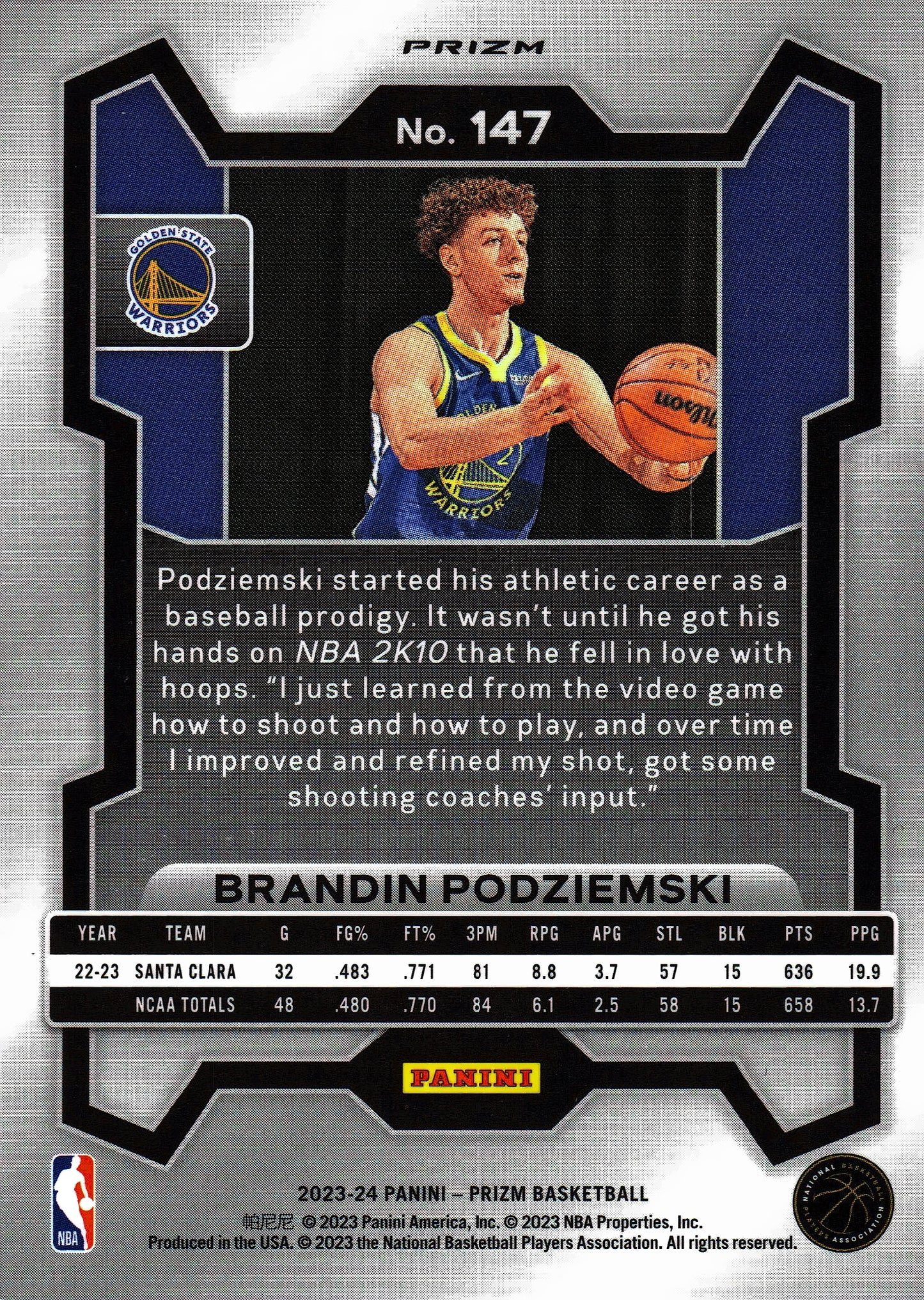 2023 Panini Prizm NBA Blue White Red Brandin Podziemski RC #147 Golden State Warriors