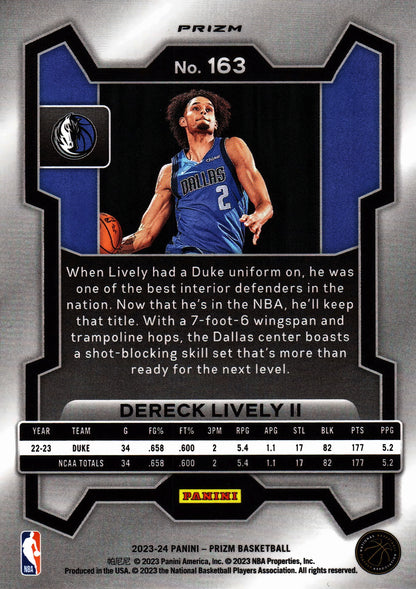 2023 Panini Prizm NBA Silver Dereck Lively II RC #163 Dallas Mavericks