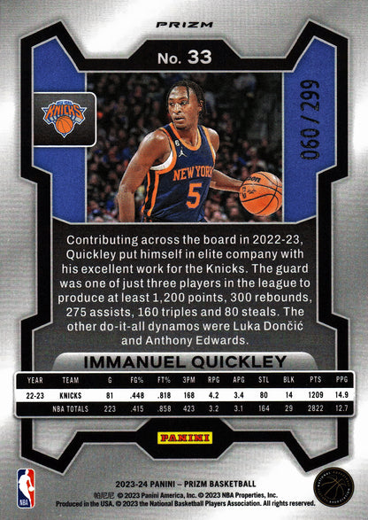 2023 Panini Prizm NBA True Red /299 Immanuel Quickley #33 New York Knicks