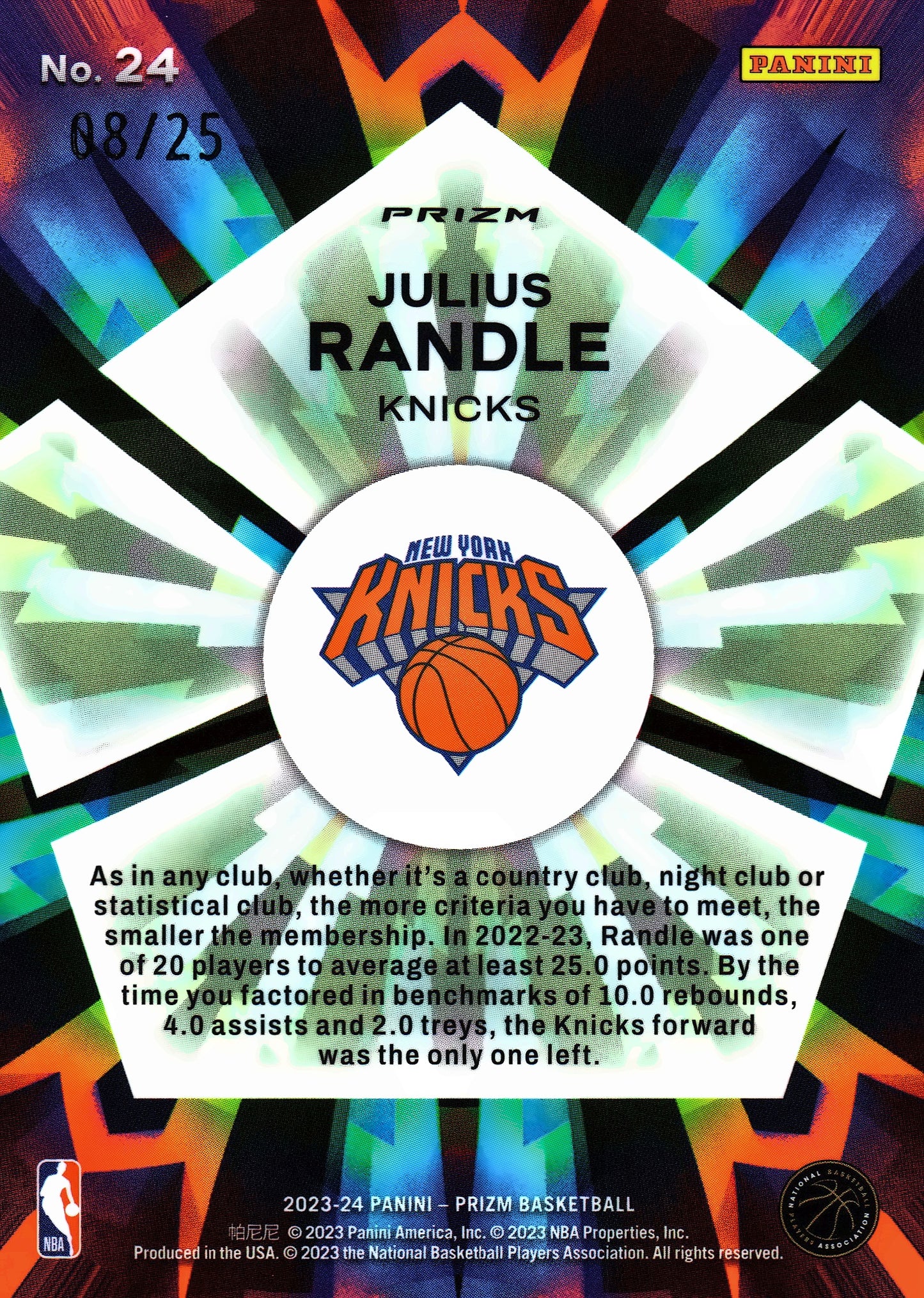 2023 Panini Prizm NBA Kaleidoscopic mojo /25 Julius Randle # Knicks