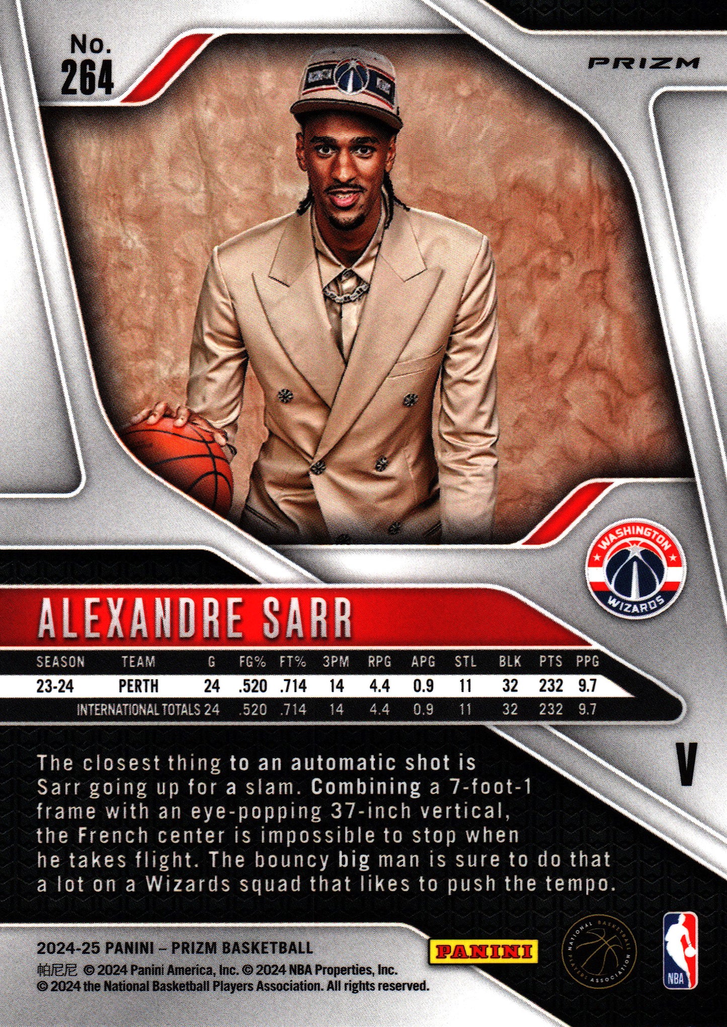2024 Panini Prizm NBA Image Variation No Huddle Alexandre Sarr RC #264 Washington Wizards