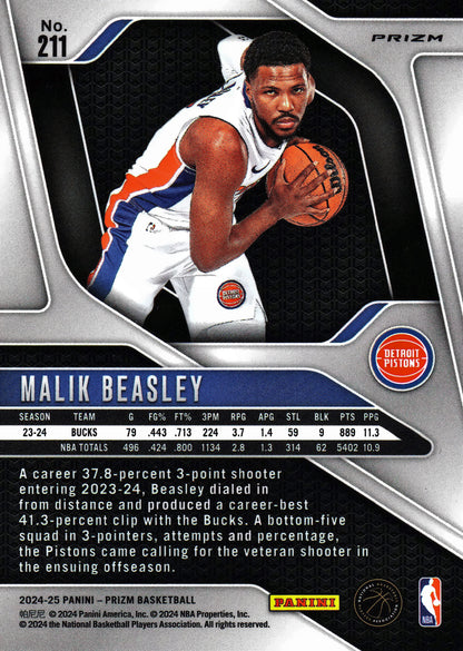 2024 Panini Prizm Silver Malik Beasley #211 Detroit Pistons