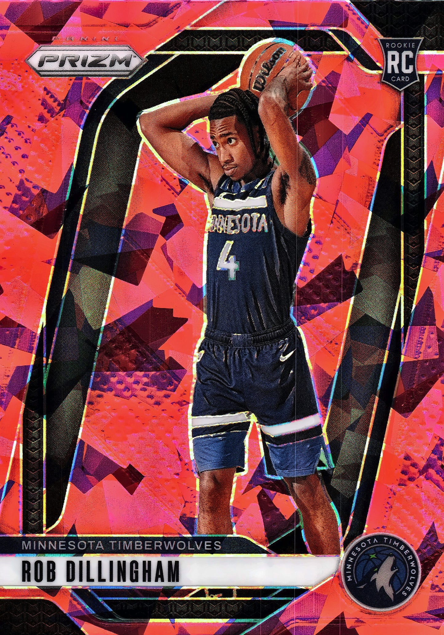 2024 Panini Prizm Pink Ice Cracked Rob Dillingham RC #250 Minnesota Timberwolves