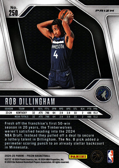 2024 Panini Prizm Pink Ice Cracked Rob Dillingham RC #250 Minnesota Timberwolves