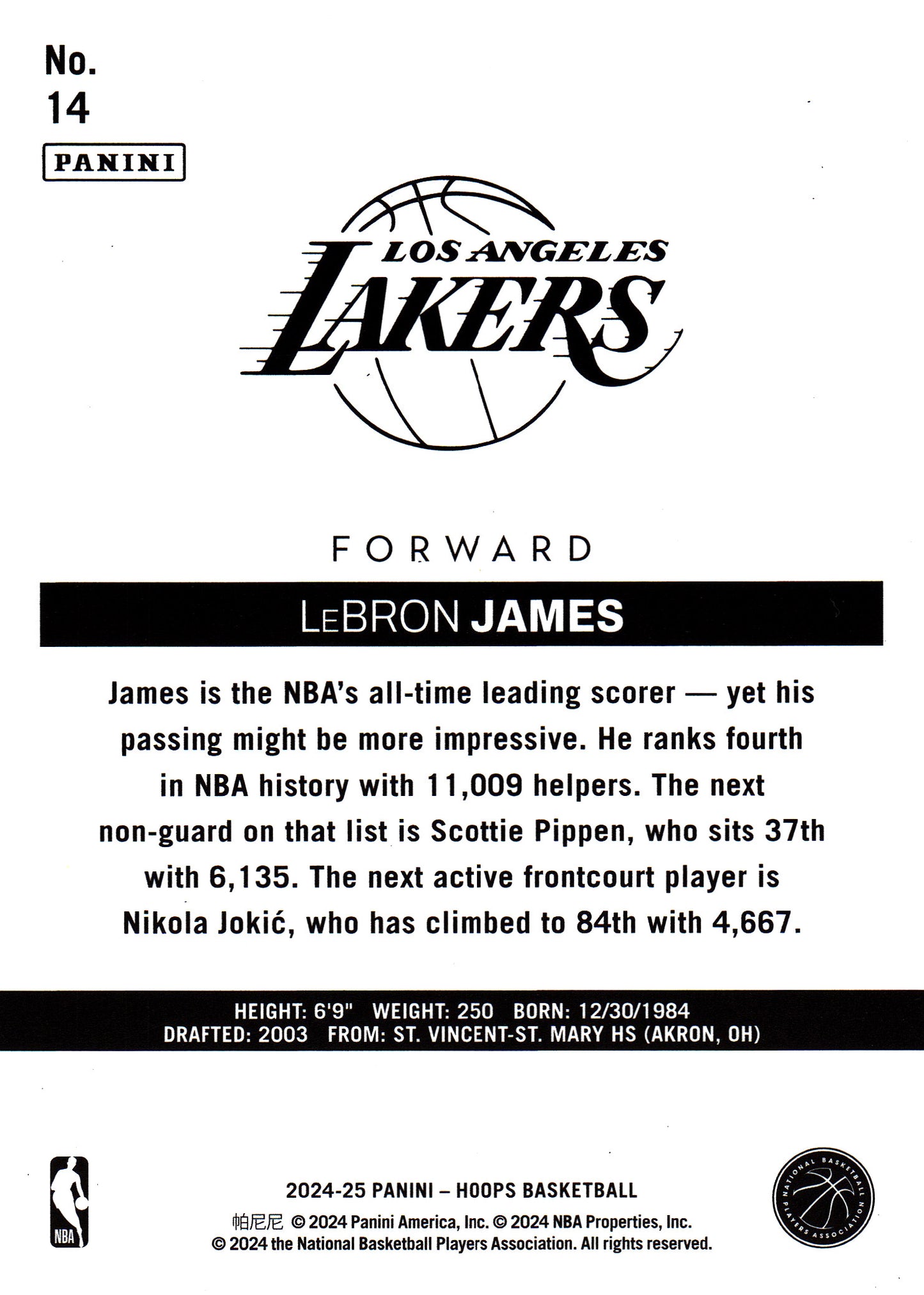 2024 Panini NBA Hoops Throwback SP LeBron James #14 Los Angeles Lakers