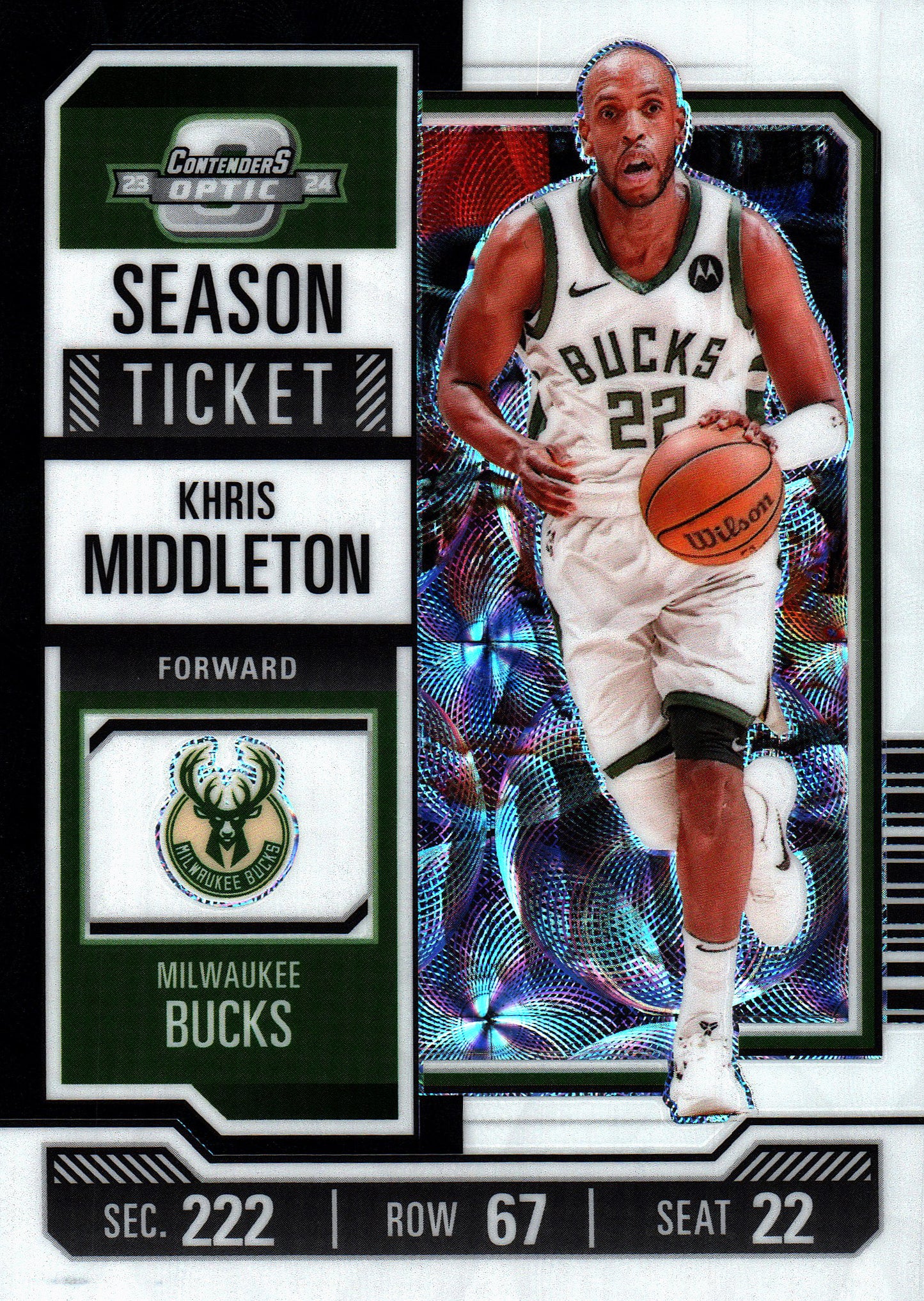 2023 Panini Contenders Optic Black and White /25 Khris Middleton #7 Milwaukee Bucks
