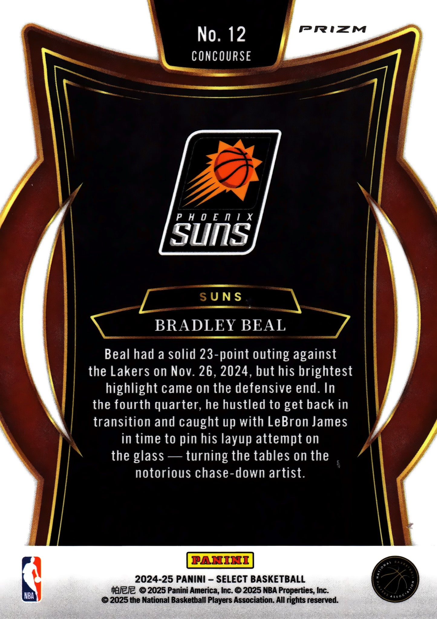 2024 Panini Select NBA Blue Prizm Concourse Bradley Beal #12 Phoenix Suns