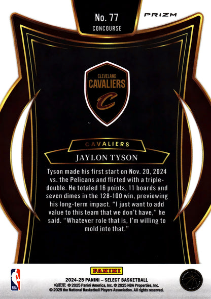2024 Panini Select NBA Blue Prizm Concourse Jaylon Tyson RC #77 Cleveland Cavaliers