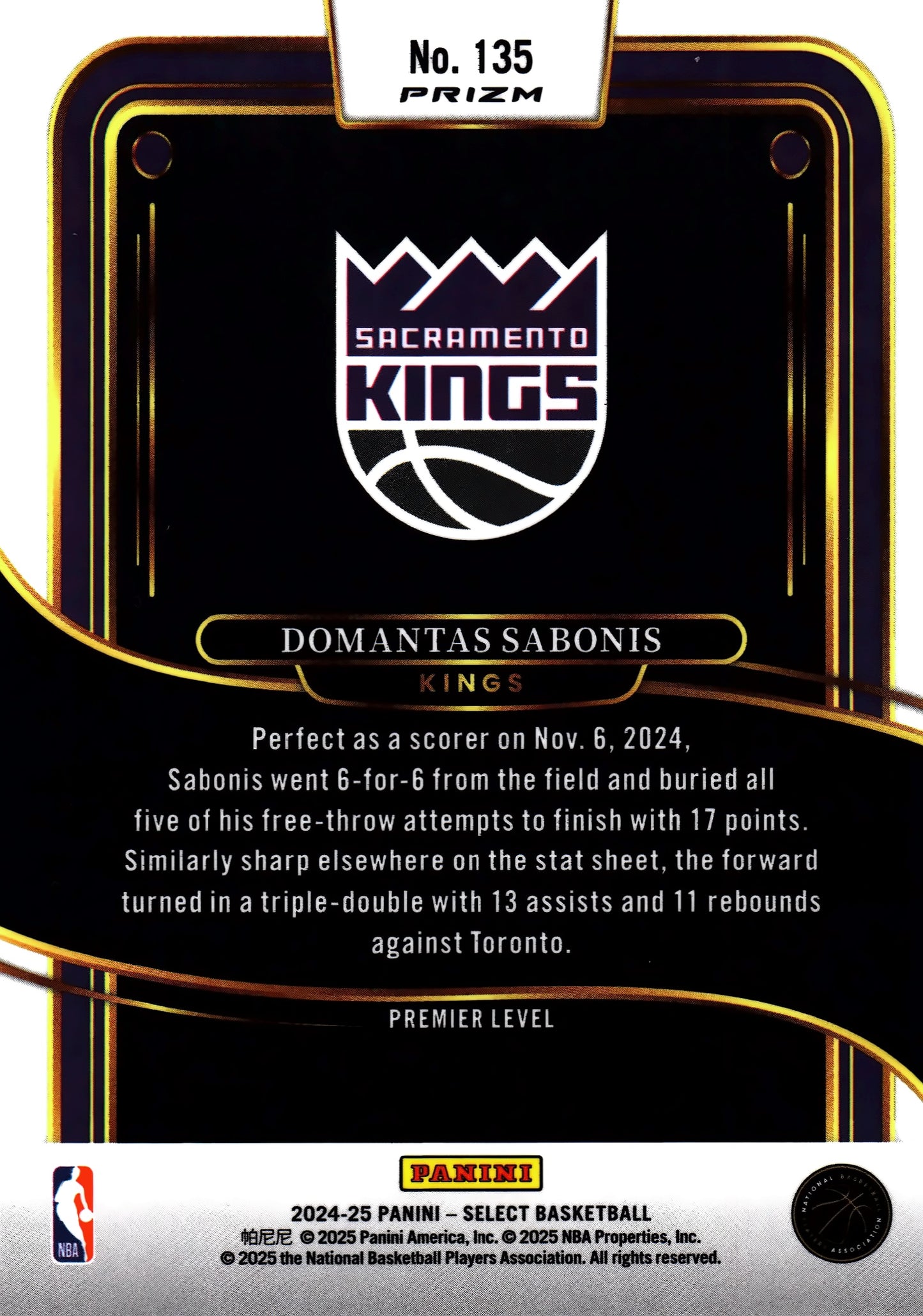 2024 Panini Select NBA Blue Prizm Premier Domantas Sabonis #135 Sacramento Kings
