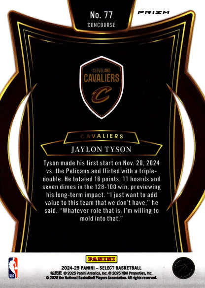 2024 Panini Select NBA Prizm Jaylon Tyson RC #77 Cleveland Cavaliers