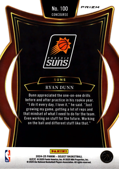2024 Panini Select NBA Green White Purple Prizm Concourse Ryan Dunn RC #100 Phoenix Suns
