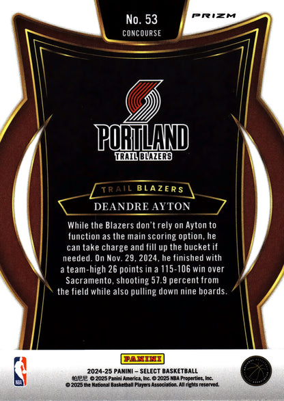 2024 Panini Select NBA Red Cracked Ice Deandre Ayton #53 Portland Trail Blazers