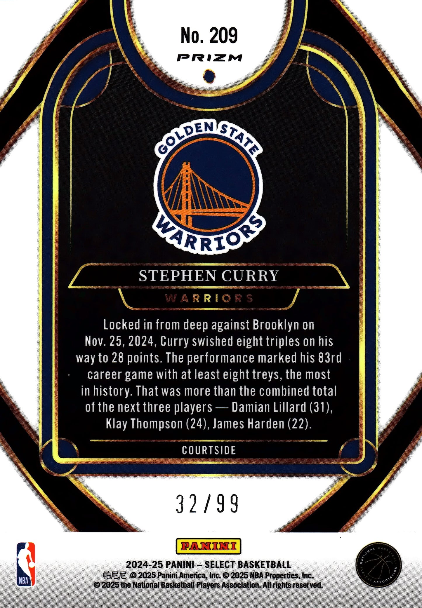 2024 Panini Select NBA Purple Cracked Ice /99 Stephen Curry #209 Golden State Warriors