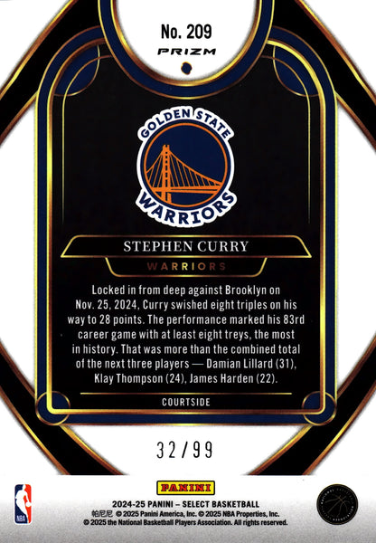 2024 Panini Select NBA Purple Cracked Ice /99 Stephen Curry #209 Golden State Warriors