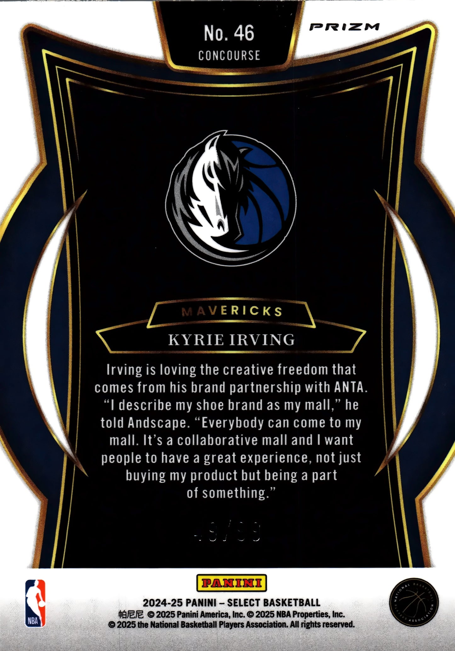2024 Panini Select NBA Purple Cracked Ice /99 Kyrie Irving #46 Dallas Mavericks