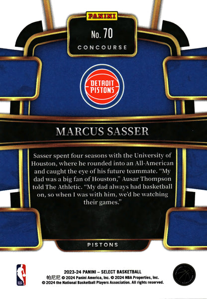 2023 Panini Select NBA Blue Marcus Sasser RC #70 Detroit Pistons