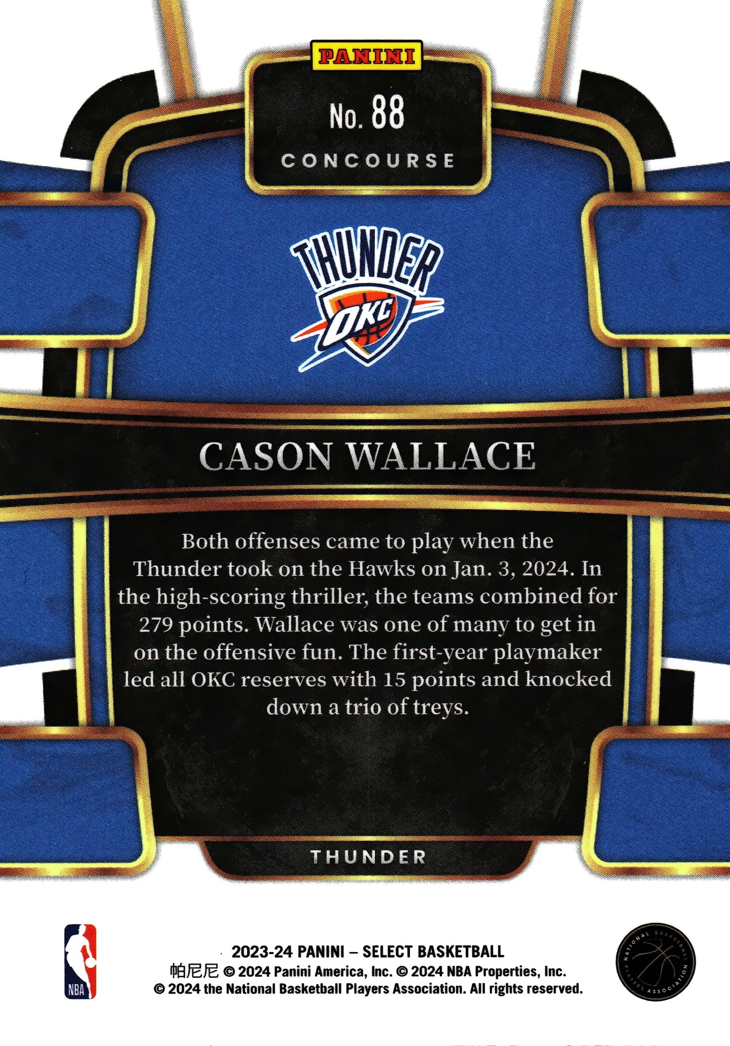 2023 Panini Select NBA Blue Cason Wallace RC #88 Oklahoma City Thunder