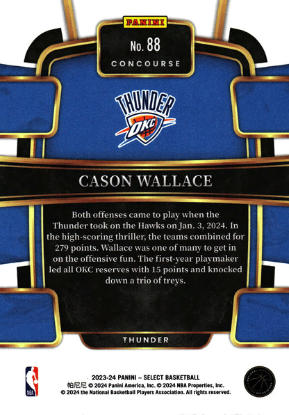2023 Panini Select NBA Blue Cason Wallace RC #88 Oklahoma City Thunder