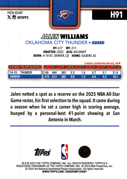 2025 Topps Holiday Glitter Jalen Williams #H91 Oklahoma City Thunder