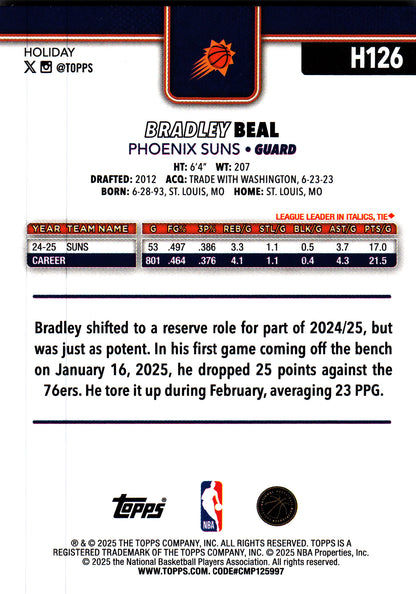 2025 Topps Holiday Glitter Bradley Beal #H126 Phoenix Suns