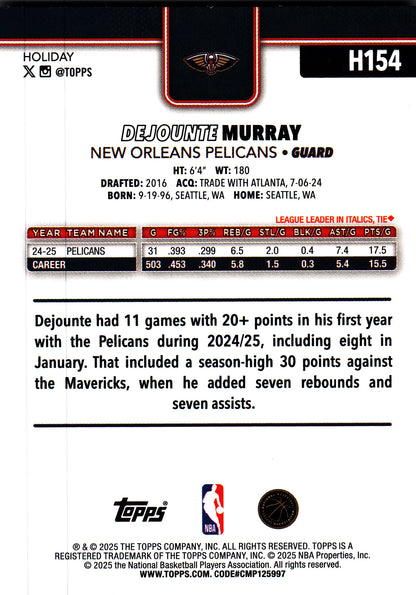 2025 Topps Holiday Glitter Dejounte Murray #H154 New Orleans Pelicans