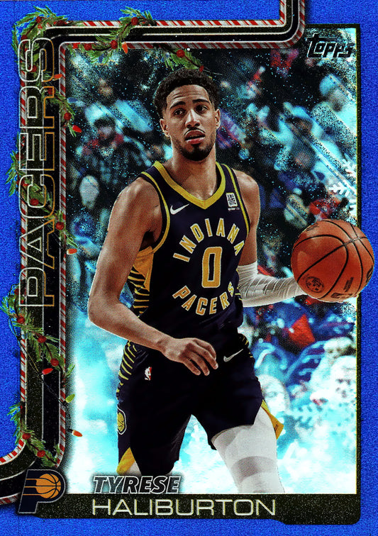 2025 Topps Holiday Blue Metallic Glitter Tyrese Haliburton #H38 Indiana Pacers