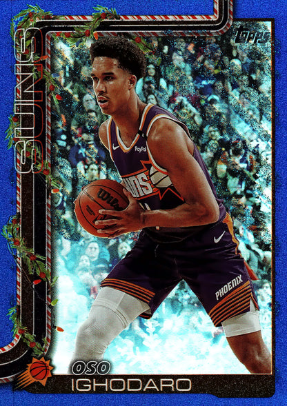 2025 Topps Holiday Blue Metallic Glitter Oso Ighodaro #H128 Phoenix Suns
