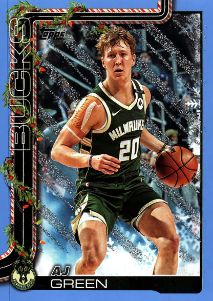 2025 Topps Holiday Light Blue and White Glitter A.J. Green #H46 Milwaukee Bucks