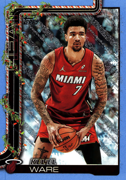 2025 Topps Holiday Light Blue and White Glitter Kel'el Ware #H59 Miami Heat
