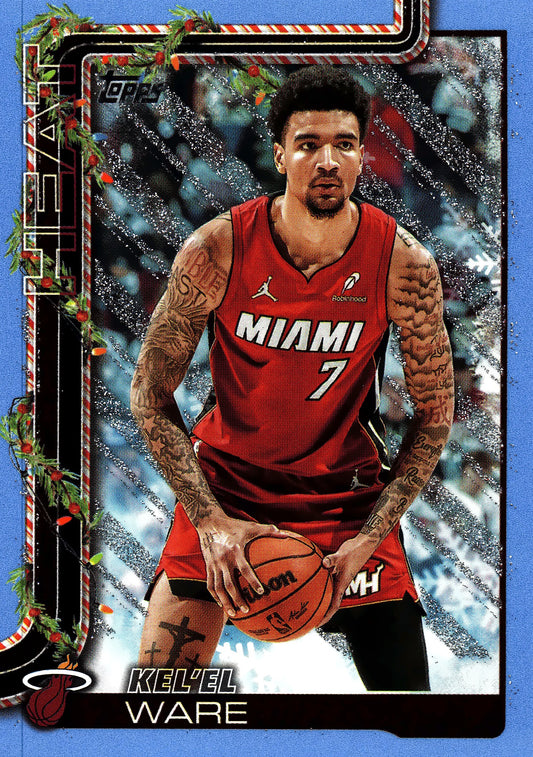 2025 Topps Holiday Light Blue and White Glitter Kel'el Ware #H59 Miami Heat