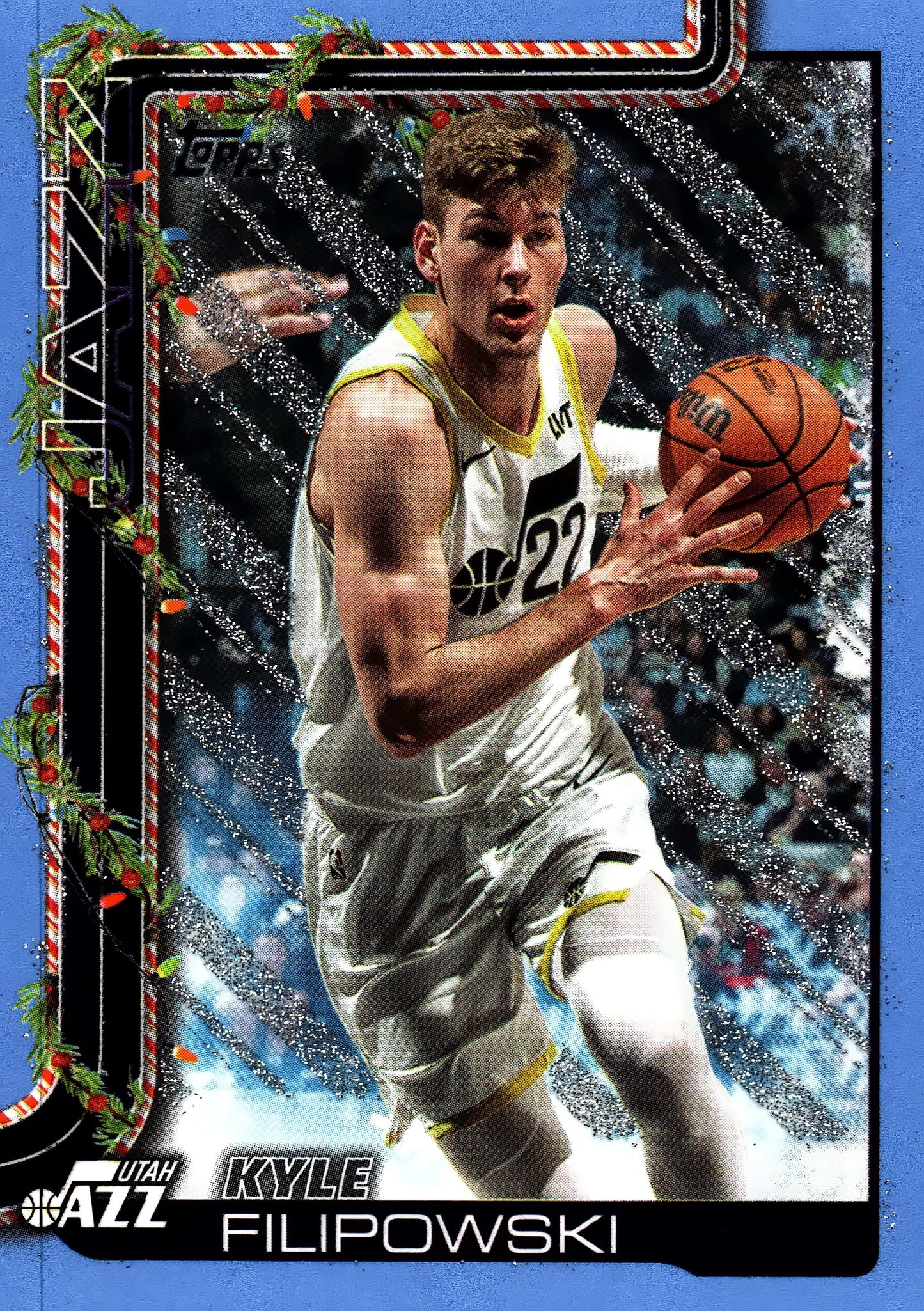 2025 Topps Holiday Light Blue and White Glitter Kyle Filipowski #H104 Utah Jazz