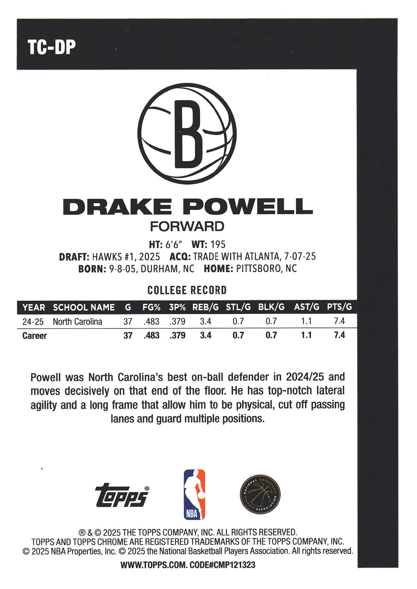 2025 Topps NBA 1980-81 Topps Chrome Mojo Drake Powell RC #TC-DP Brooklyn Nets