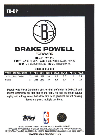 2025 Topps NBA 1980-81 Topps Chrome Mojo Drake Powell RC #TC-DP Brooklyn Nets