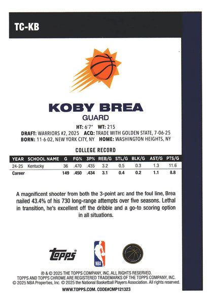 2025 Topps NBA 1980-81 Topps Chrome Mojo Koby Brea RC #TC-KB Phoenix Suns