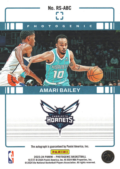 2023 Panini Photogenic Autograph /75 Amari Bailey RC #RS-ABC Charlotte Hornets