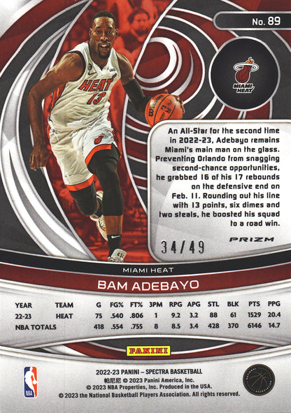 2022 Panini Spectra Bam Adebayo /49 #89 Miami Heat