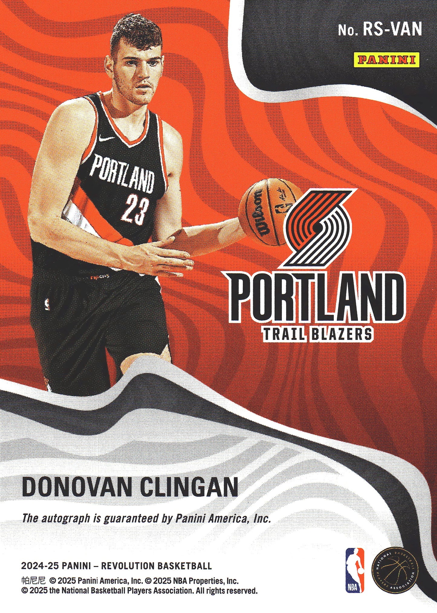 2024 Panini Revolution Autograph Donovan Clingan RC #RS-VAN Portland Trail Blazers